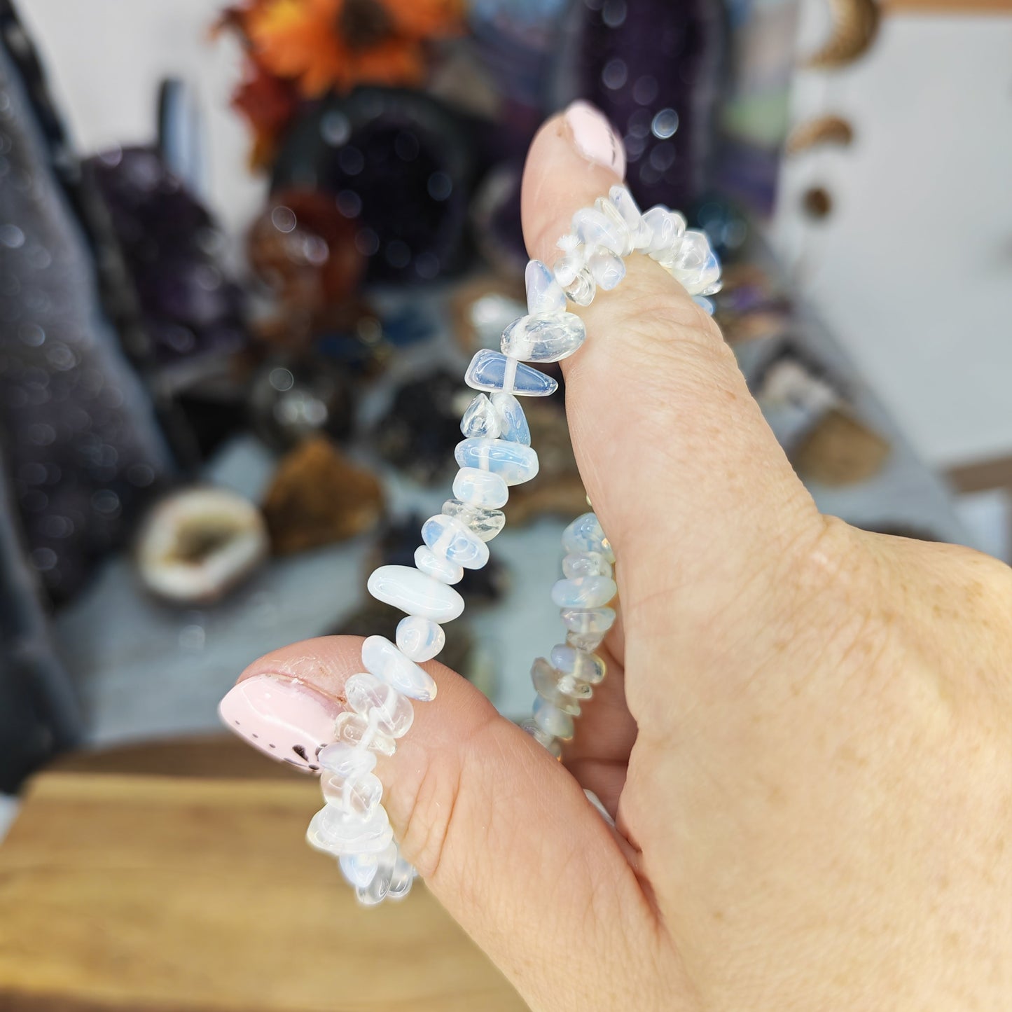 Natural White Opalite Crystal Chip Bracelet