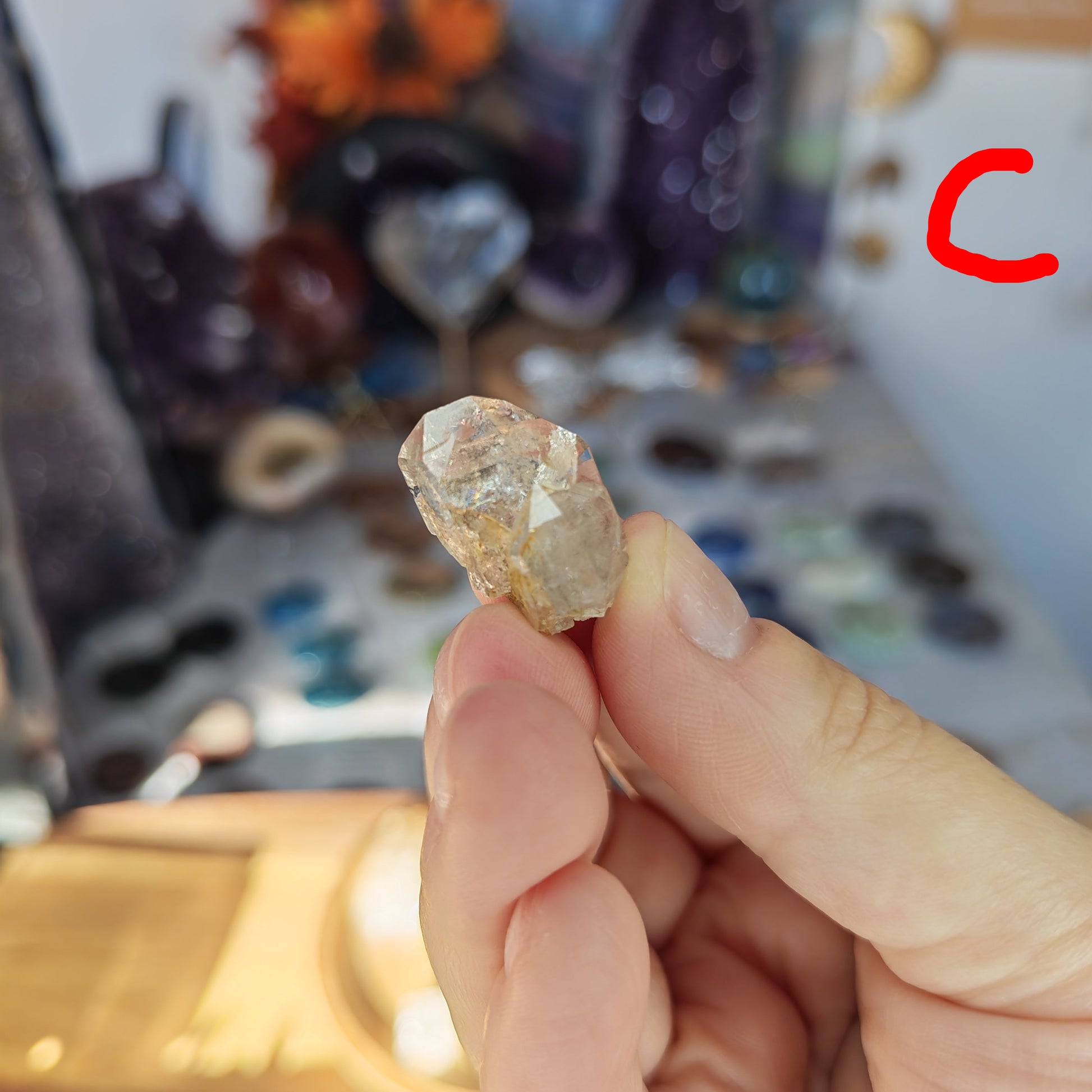 New York Herkimer Diamond Quartz with golden healer