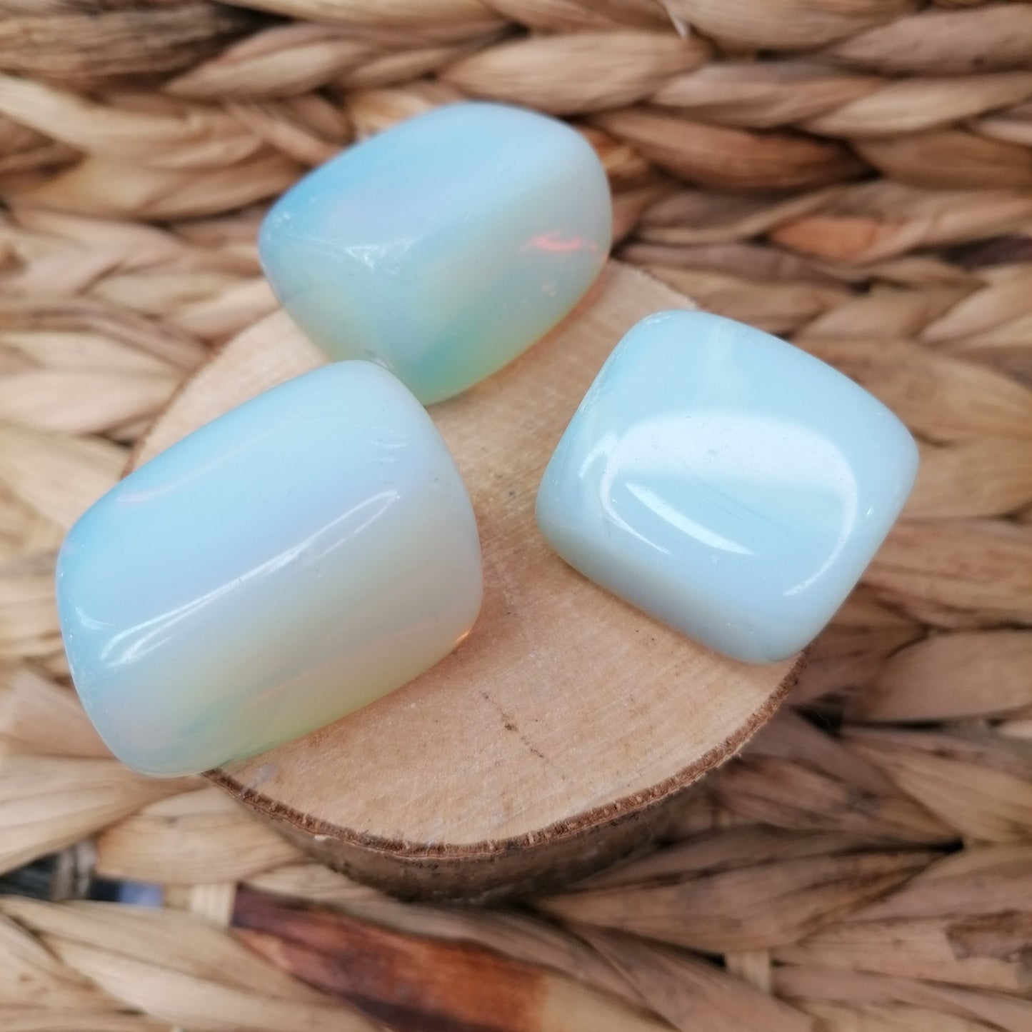 white man made opalite tumblestone large