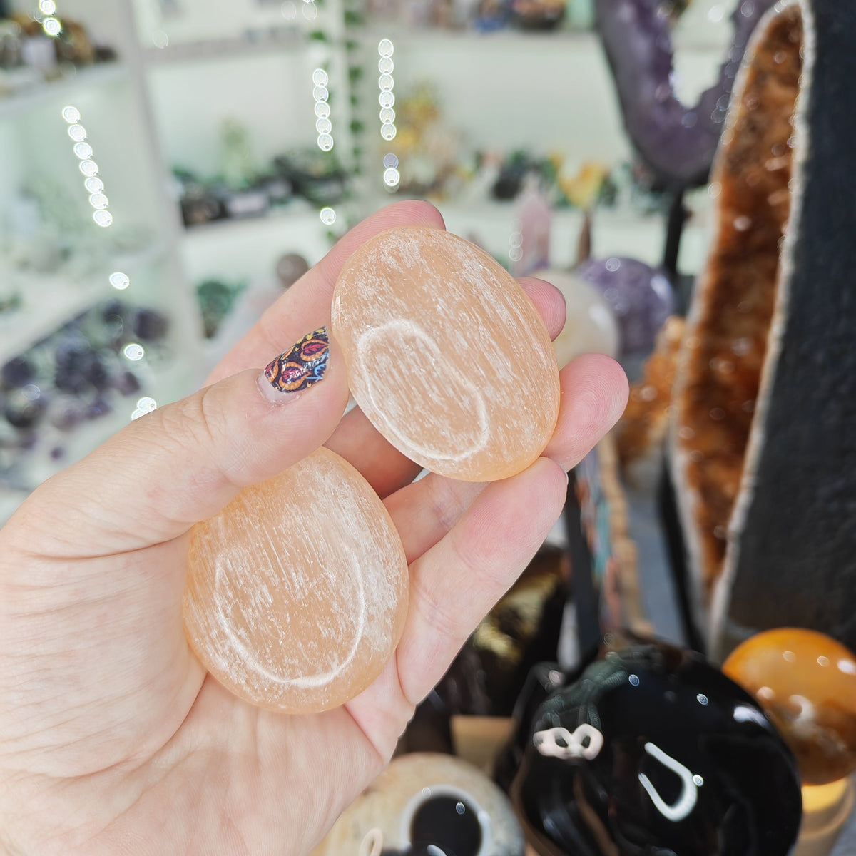 Orange Selenite Palm Stone
