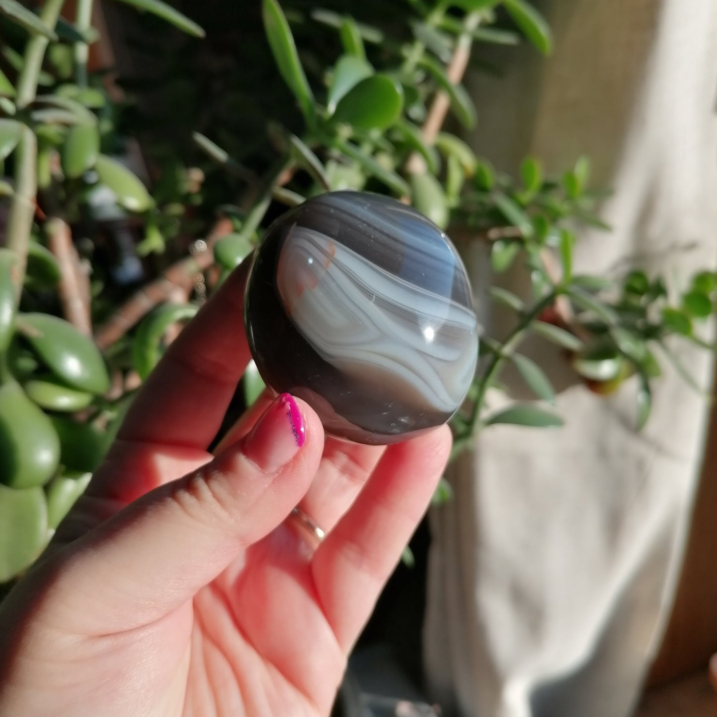 grey with white banding orca agate palmstone