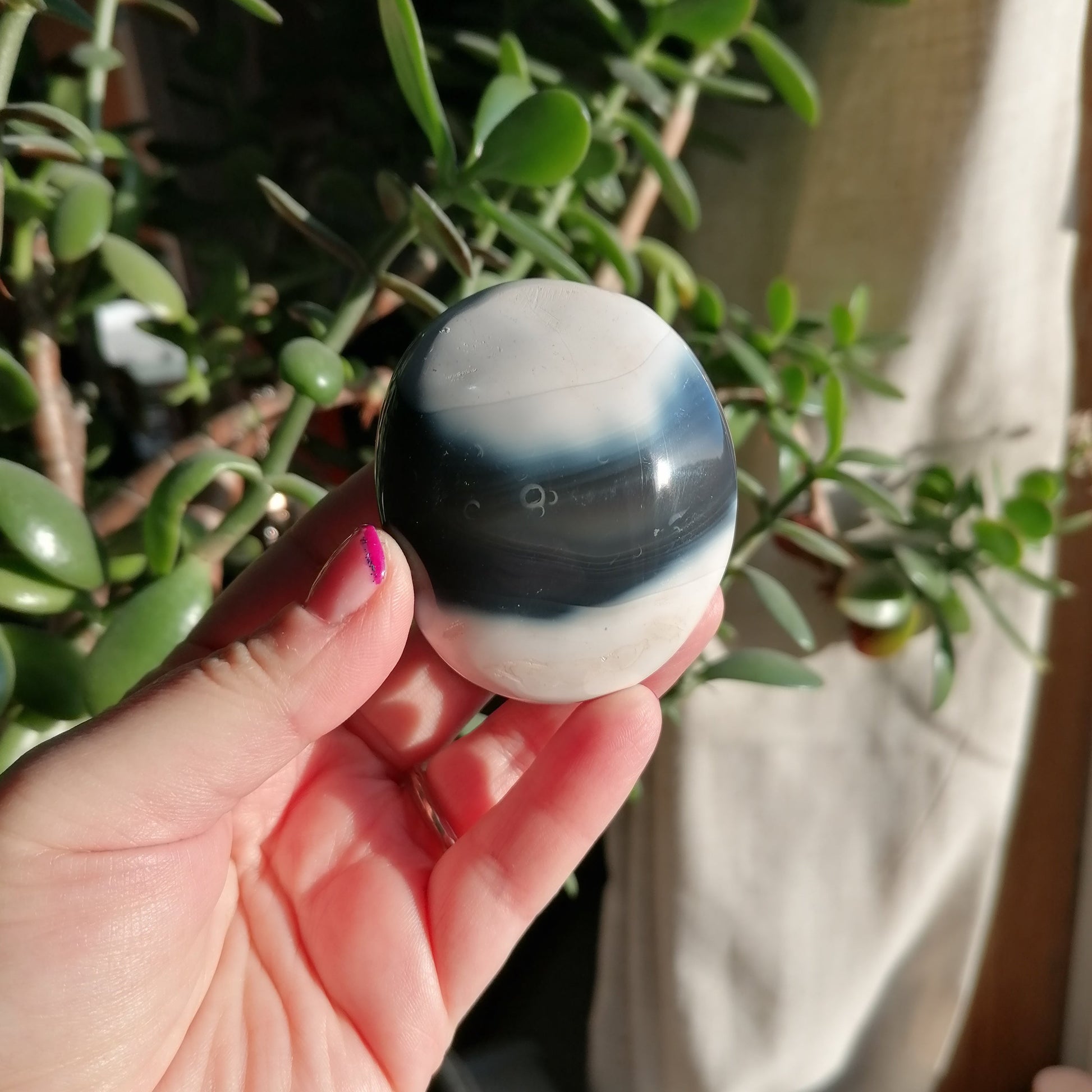 grey and white orca agate palmstone