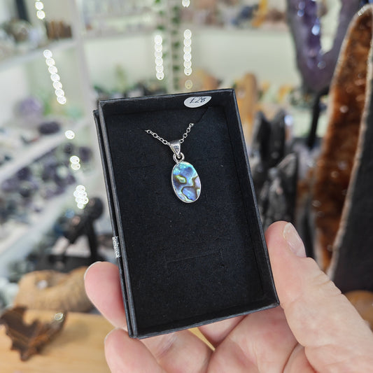 Paua Shell Abalone Sterling Silver Necklace