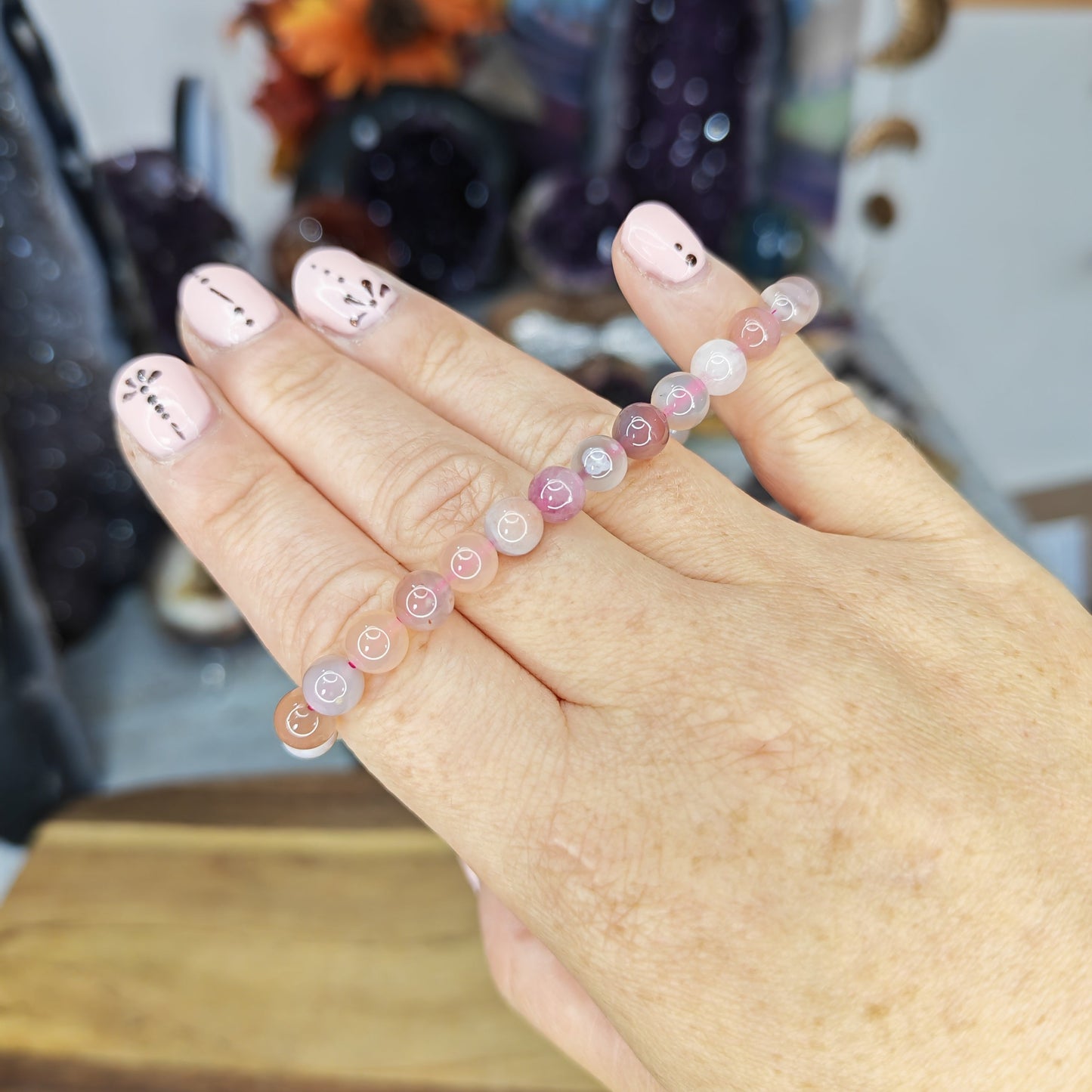 Pink Apricot Agate Bead Bracelet