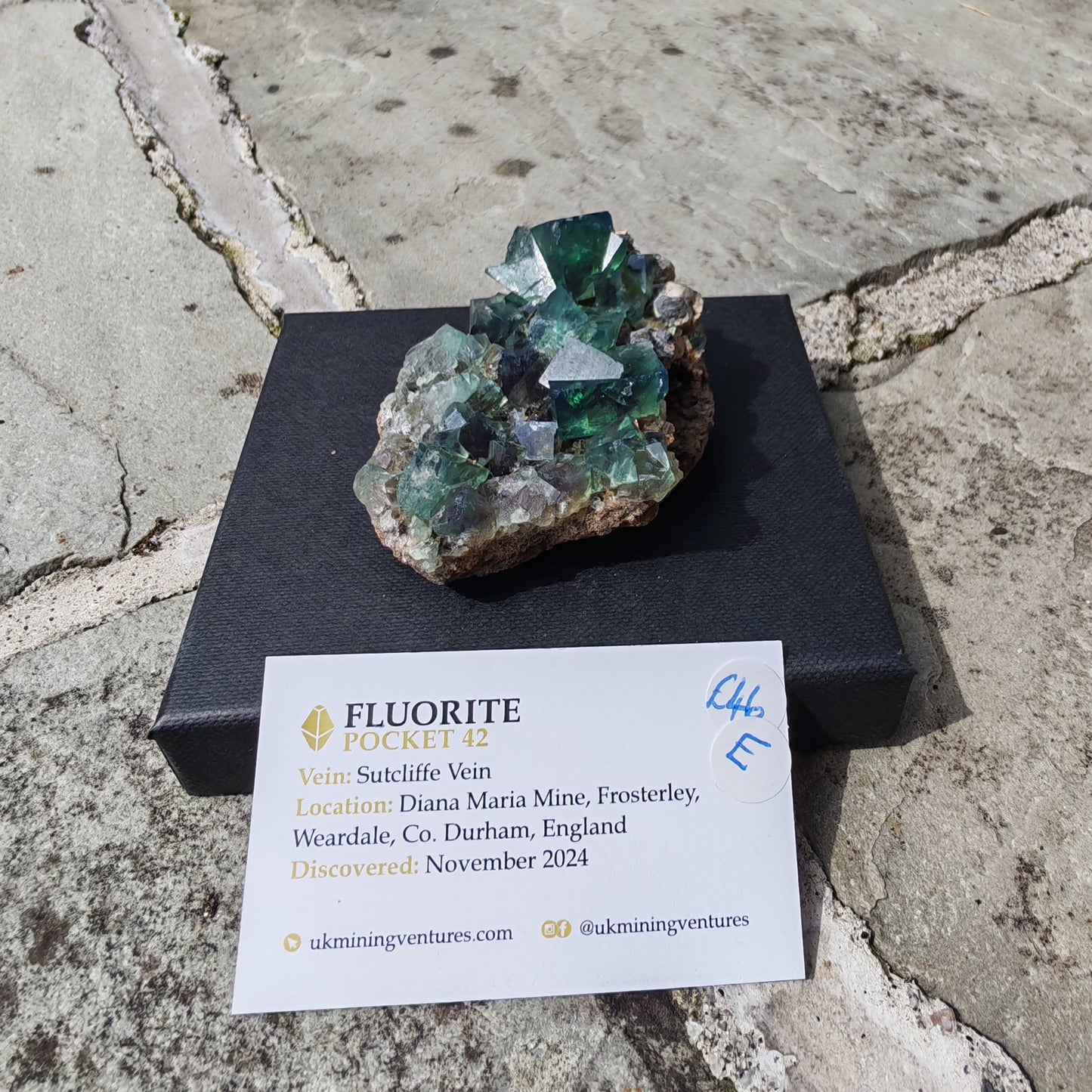 Green Pocket 42 Fluorite cubes with blue colour in daylight