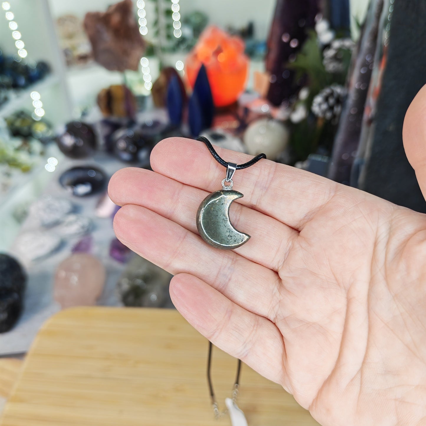 Pyrite Crystal Moon Necklace