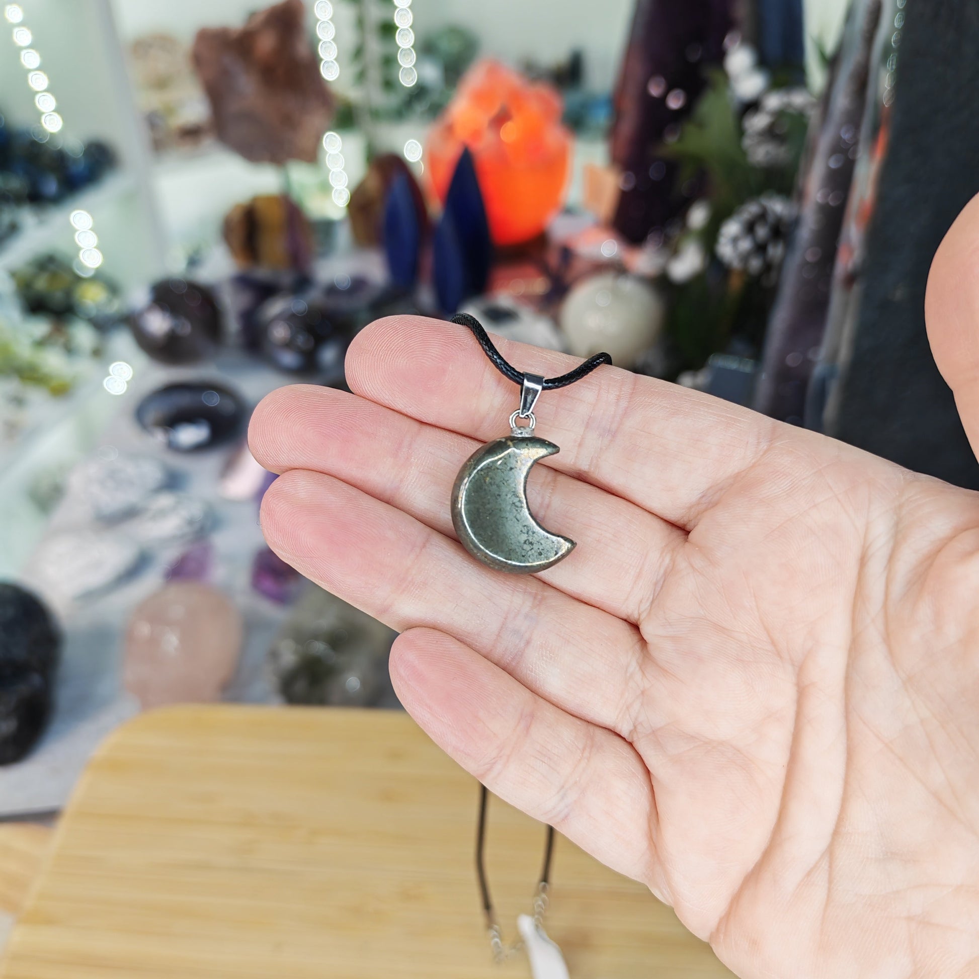 Pyrite Crystal Moon Necklace