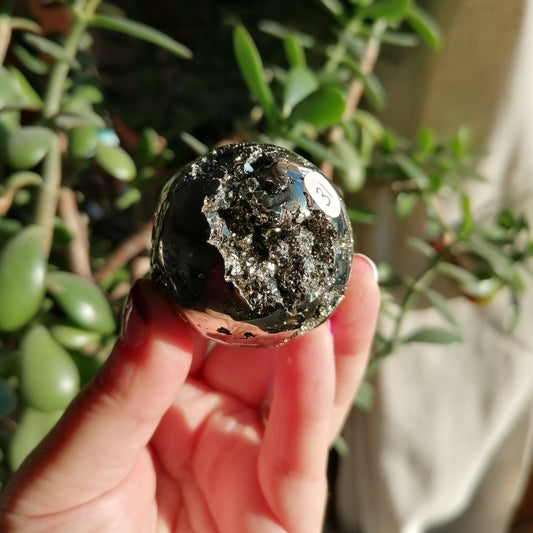 gold druzy pyrite sphere with lots of sparkle