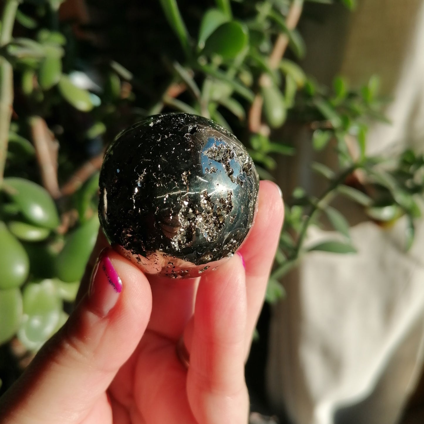 Gold Sparkly Pyrite Sphere with druzy pockets