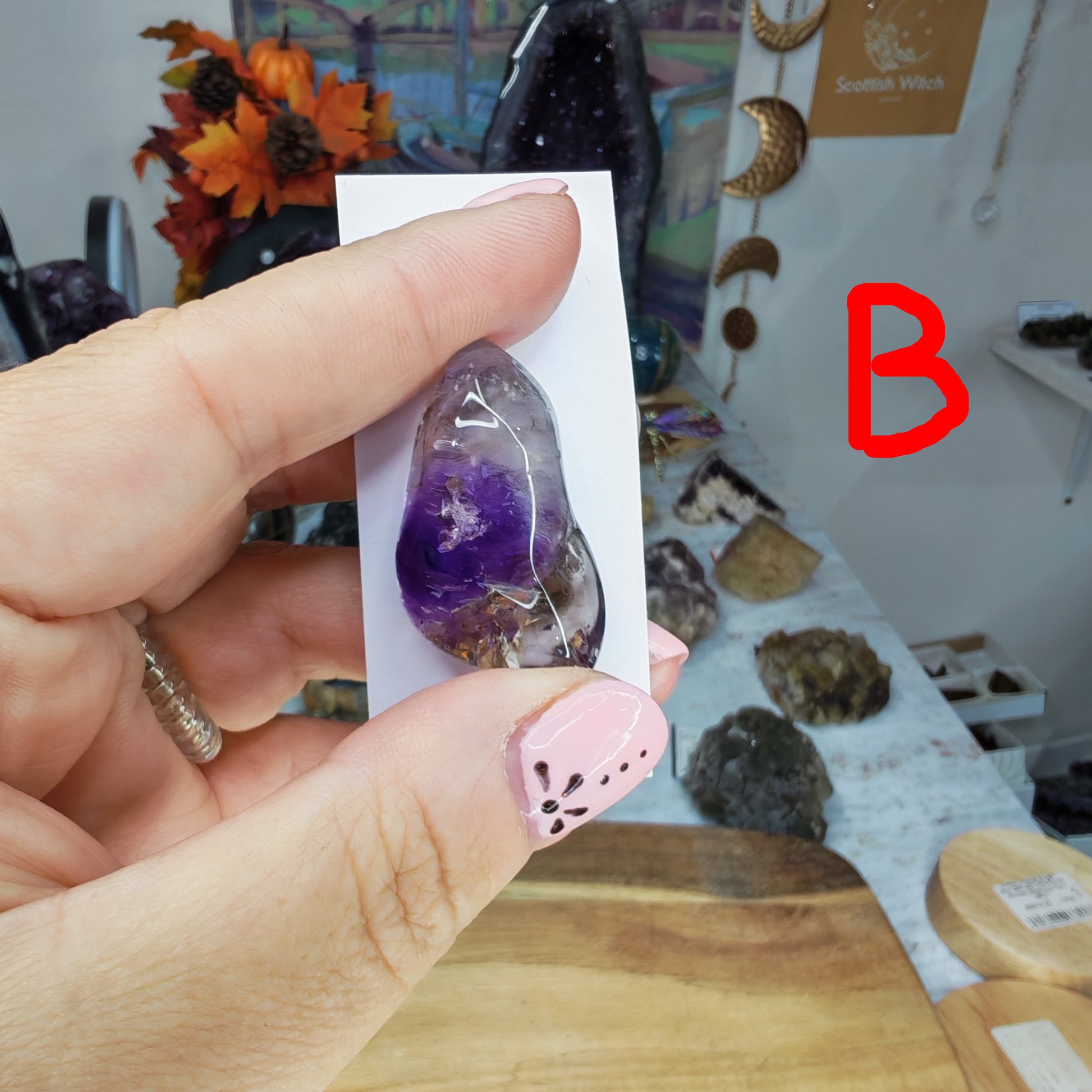 Rare Brandberg Amethyst Tumble with purple phantom and smokey hue