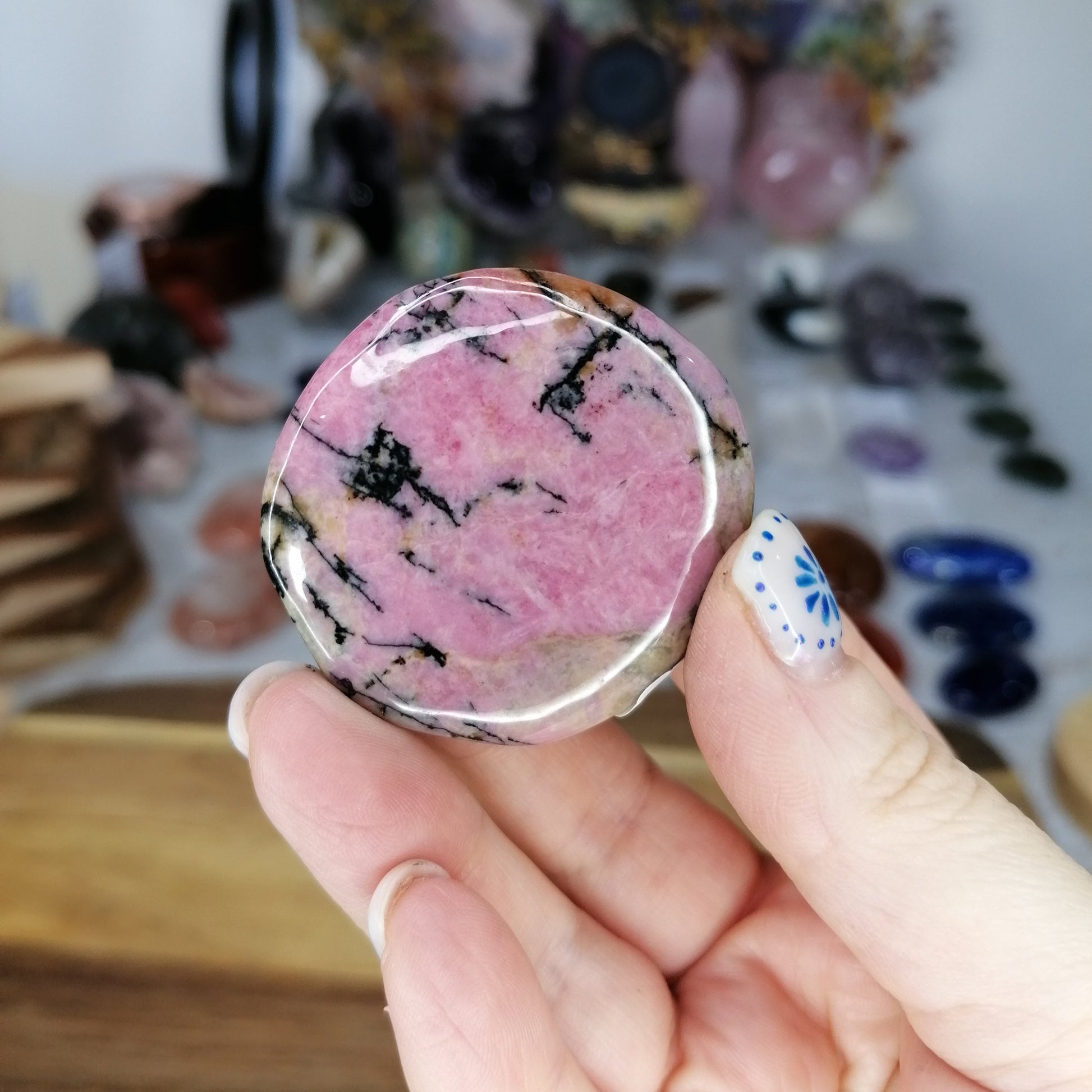 Pink and black Rhodonite Flat Stone