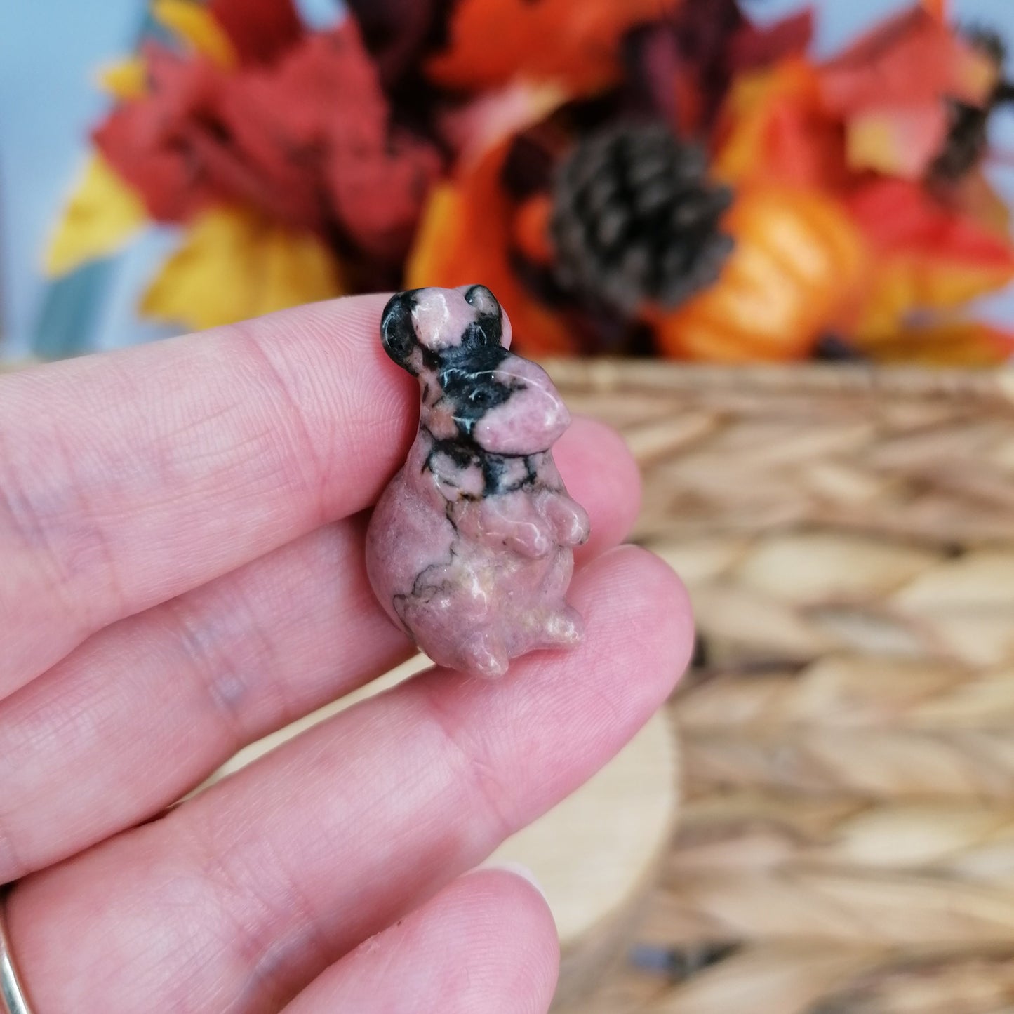 Pink and black Rhodonite Rabbit Crystal Animal