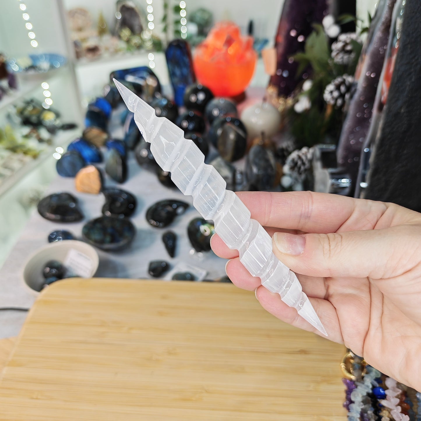 Selenite Spiral Pointed Wand