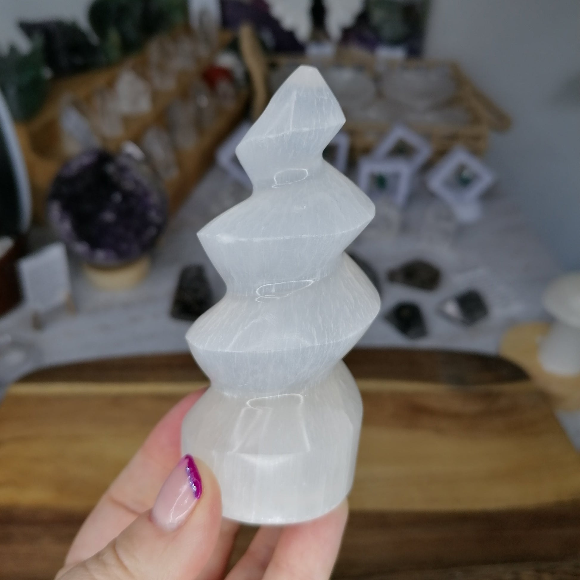 White Selenite Unicorn Spiral Horn