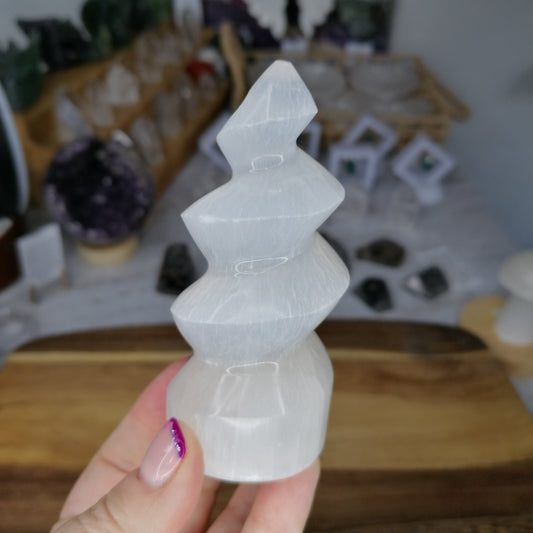 White Selenite Unicorn Spiral Horn