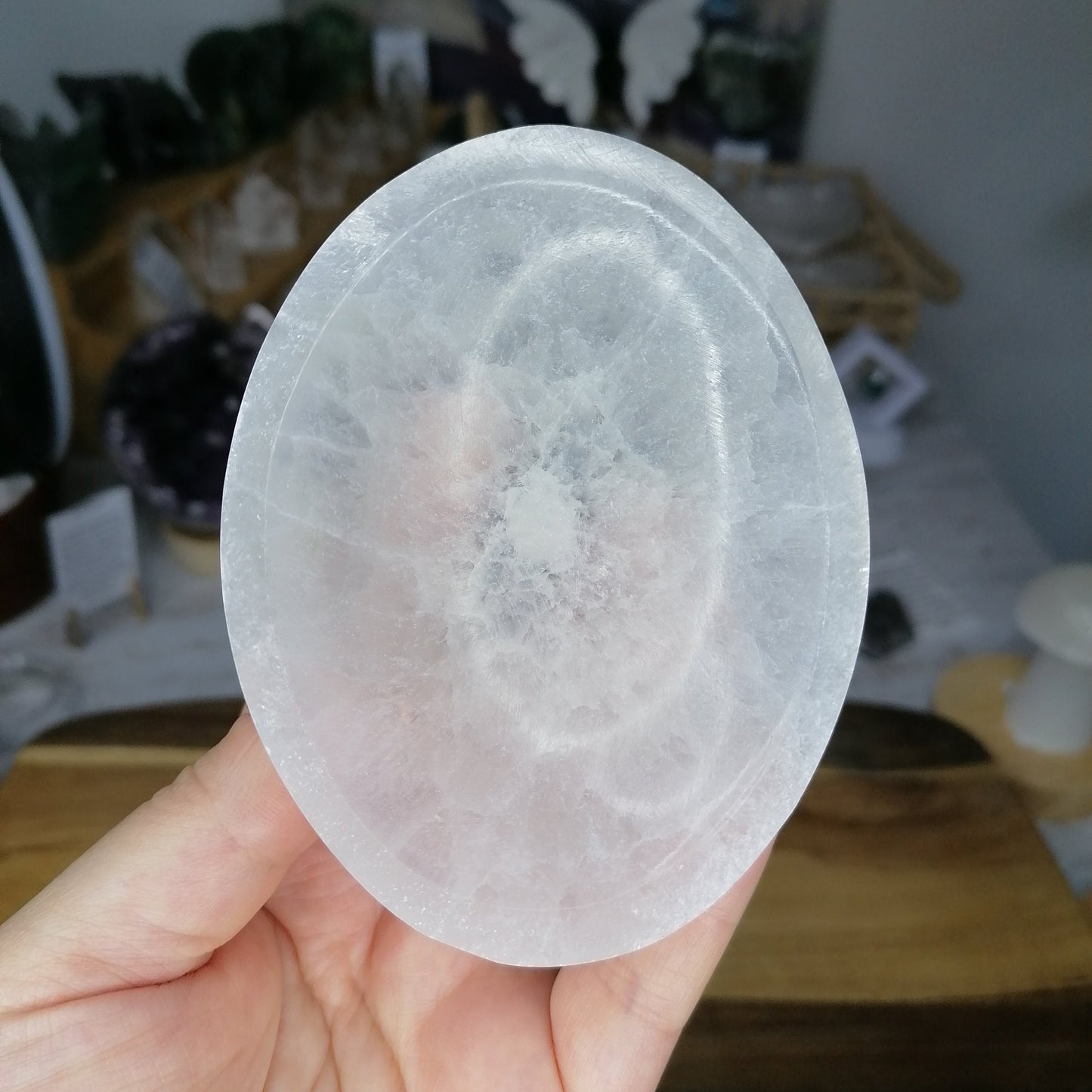 Large white selenite oval crystal bowl