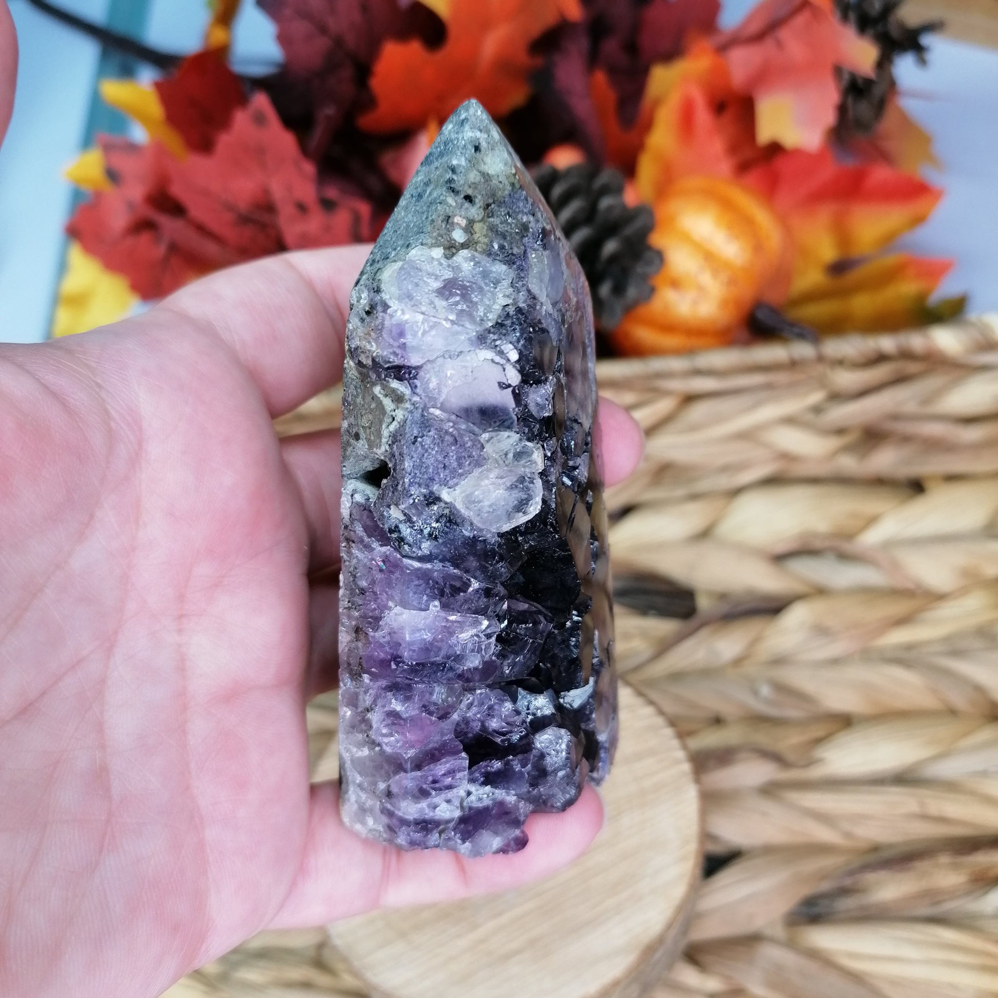 Purple and white side of the amethyst druzy tower