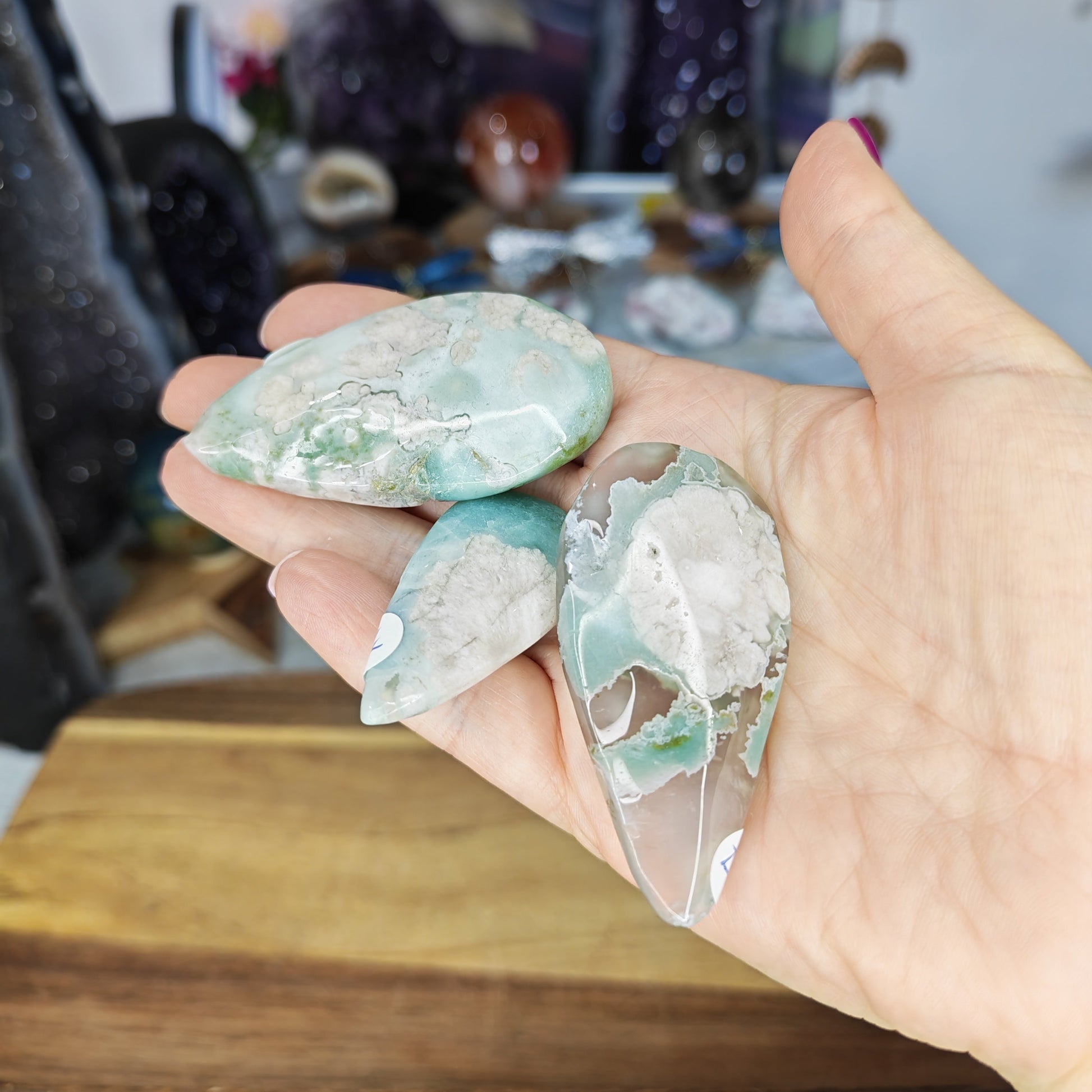 Sky Blue Flower Agate Tear Drops