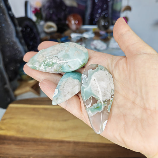 Sky Blue Flower Agate Tear Drops
