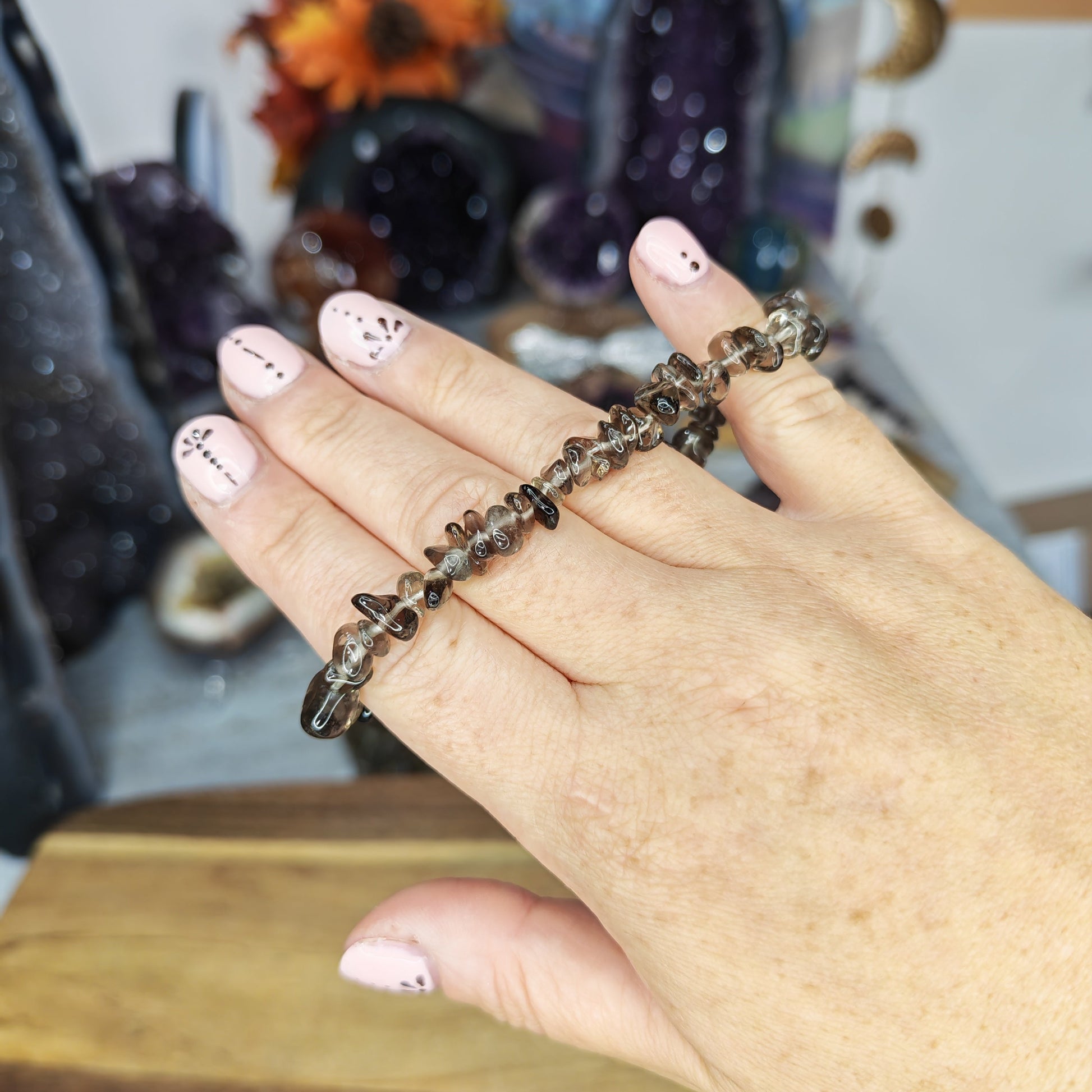 Brown Smokey Quartz Crystal Chip Bracelet