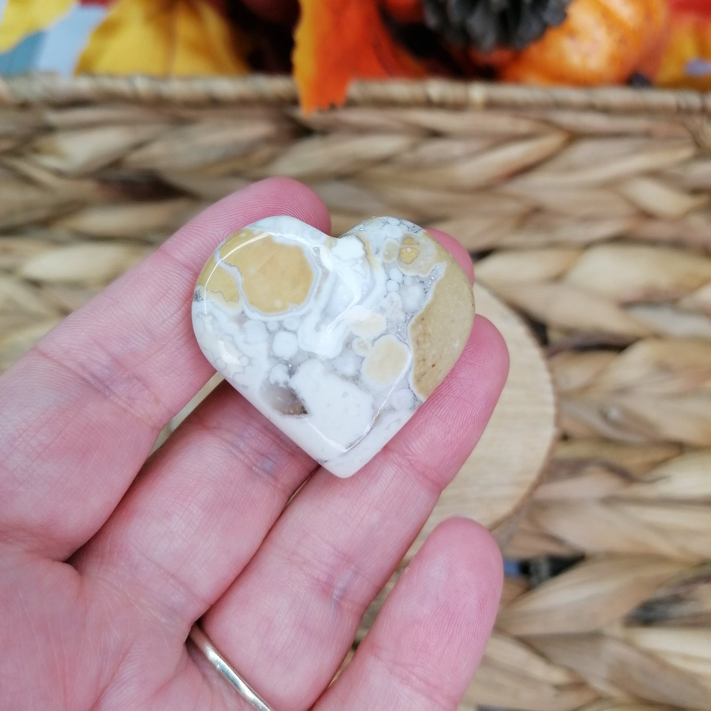 Brown and white spotted agate crystal heart