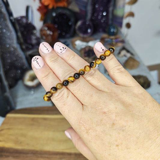 yellow and brown flashy Tiger Eye Bead Bracelet