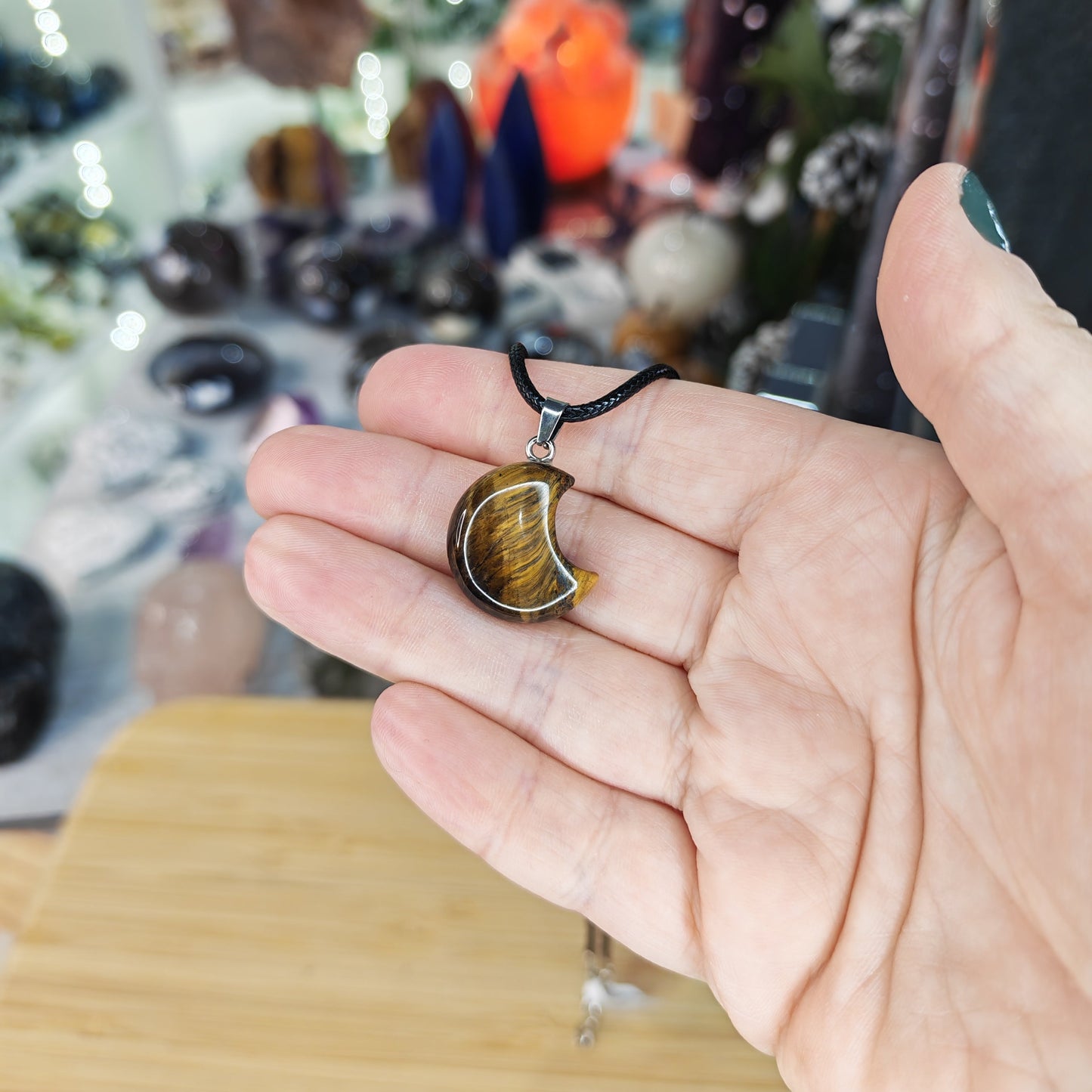 Tiger Eye Crystal Moon Necklace