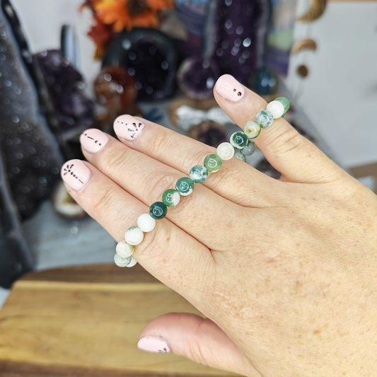 Green and White Tree Agate Bead Bracelet