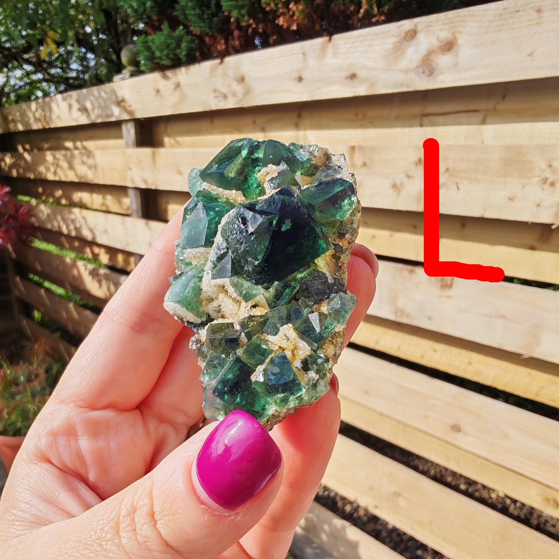 UK Fluorite Druy Dreams Pocket with green Fluorite and sparkly quartz druzy with a yellow hue