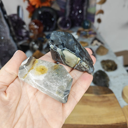 White, Black and Yellow Volcano Agate Freeforms