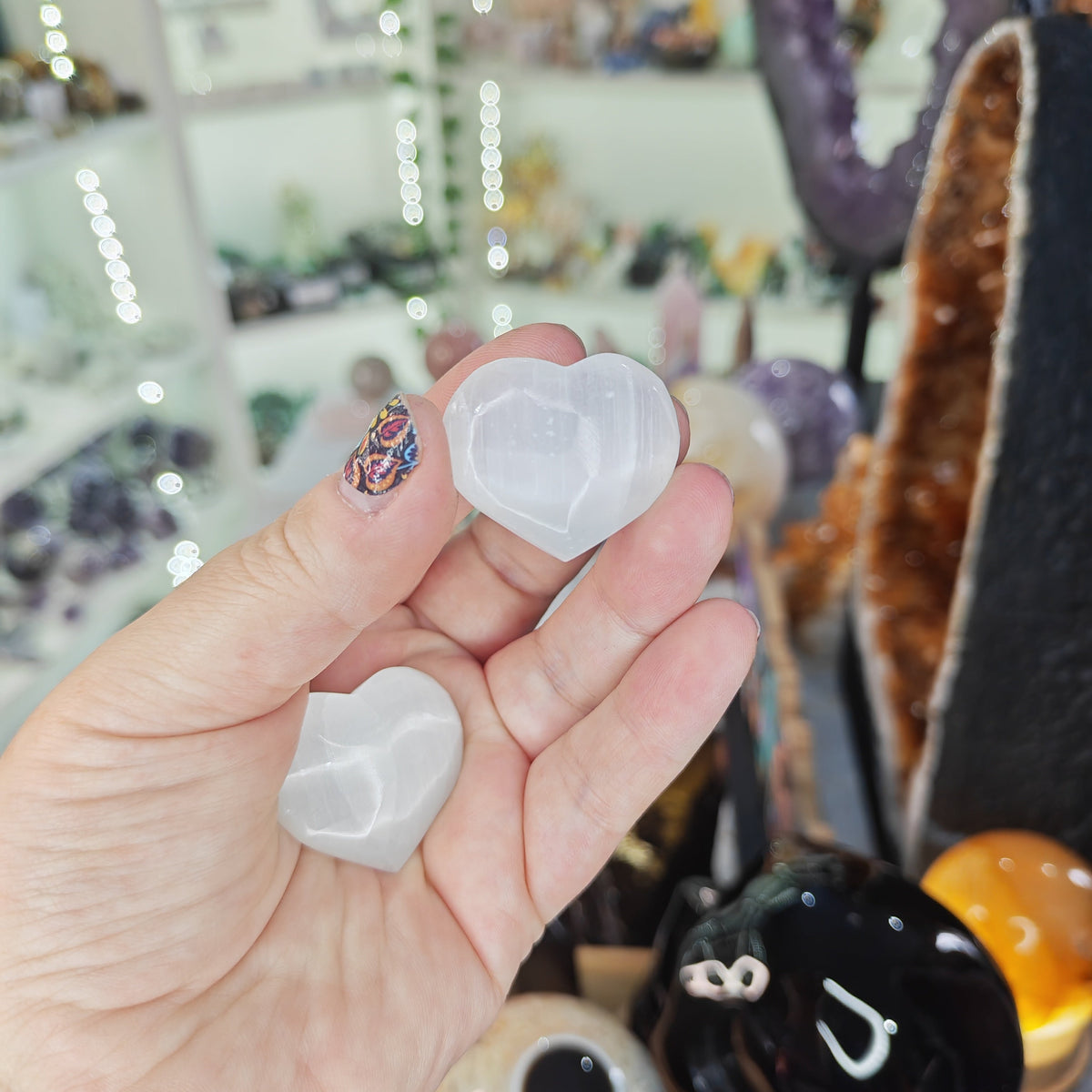 White Selenite Heart