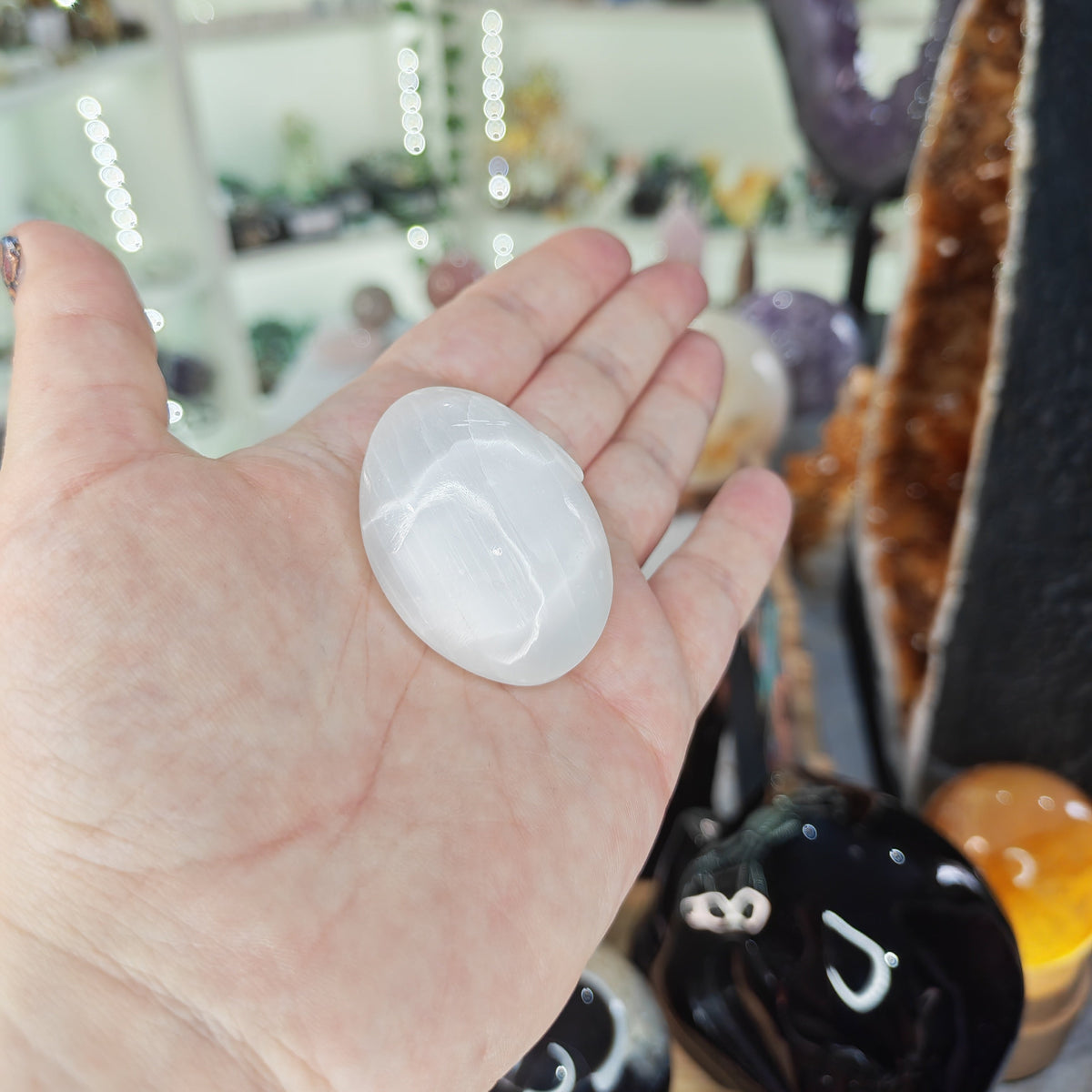 White Selenite Palm Stone