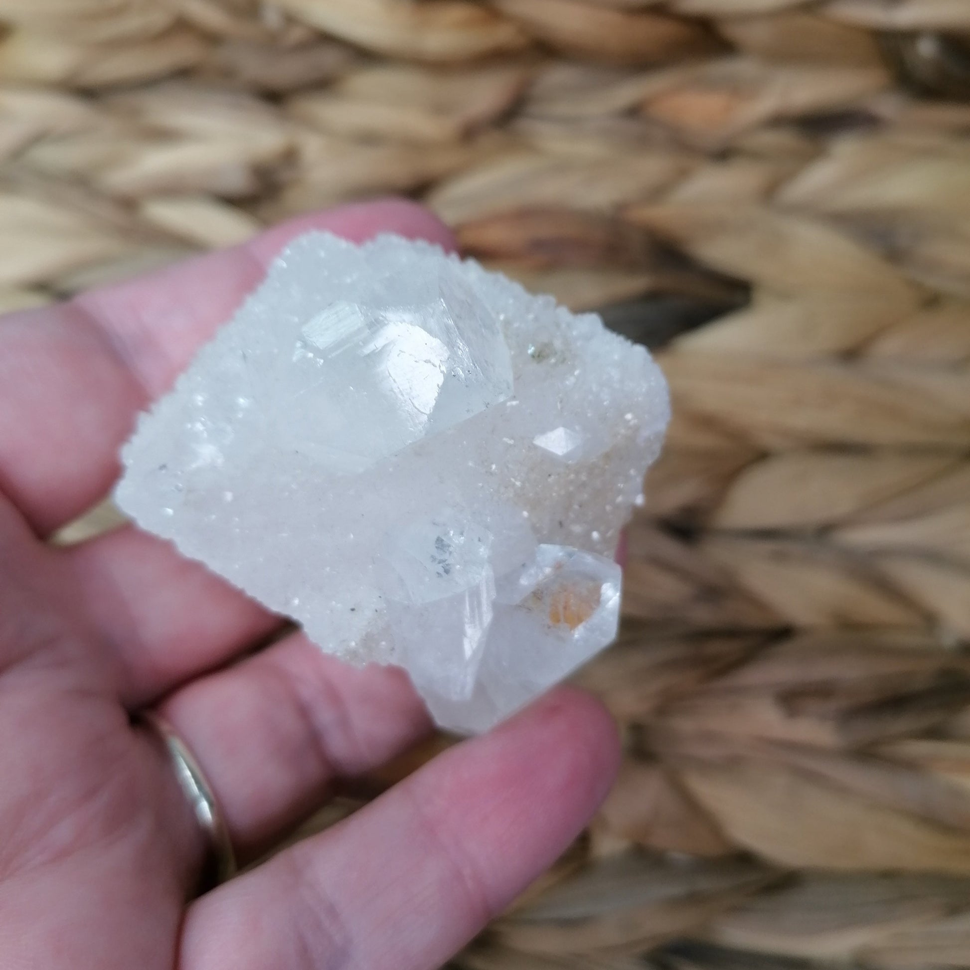 White Zeolite Cluster with crystal frosting and clear crystal points