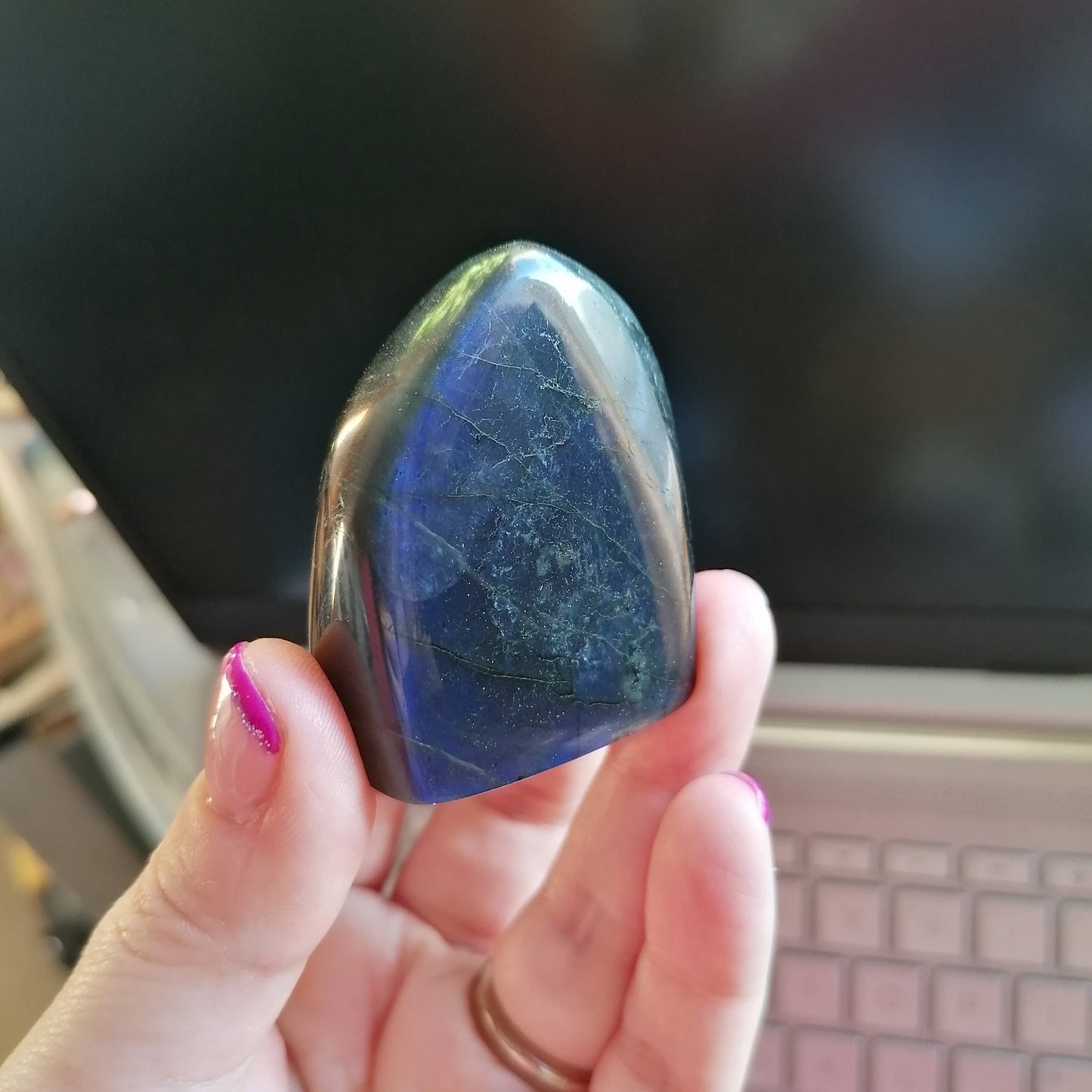 dark blue flashy mini labradorite freeform