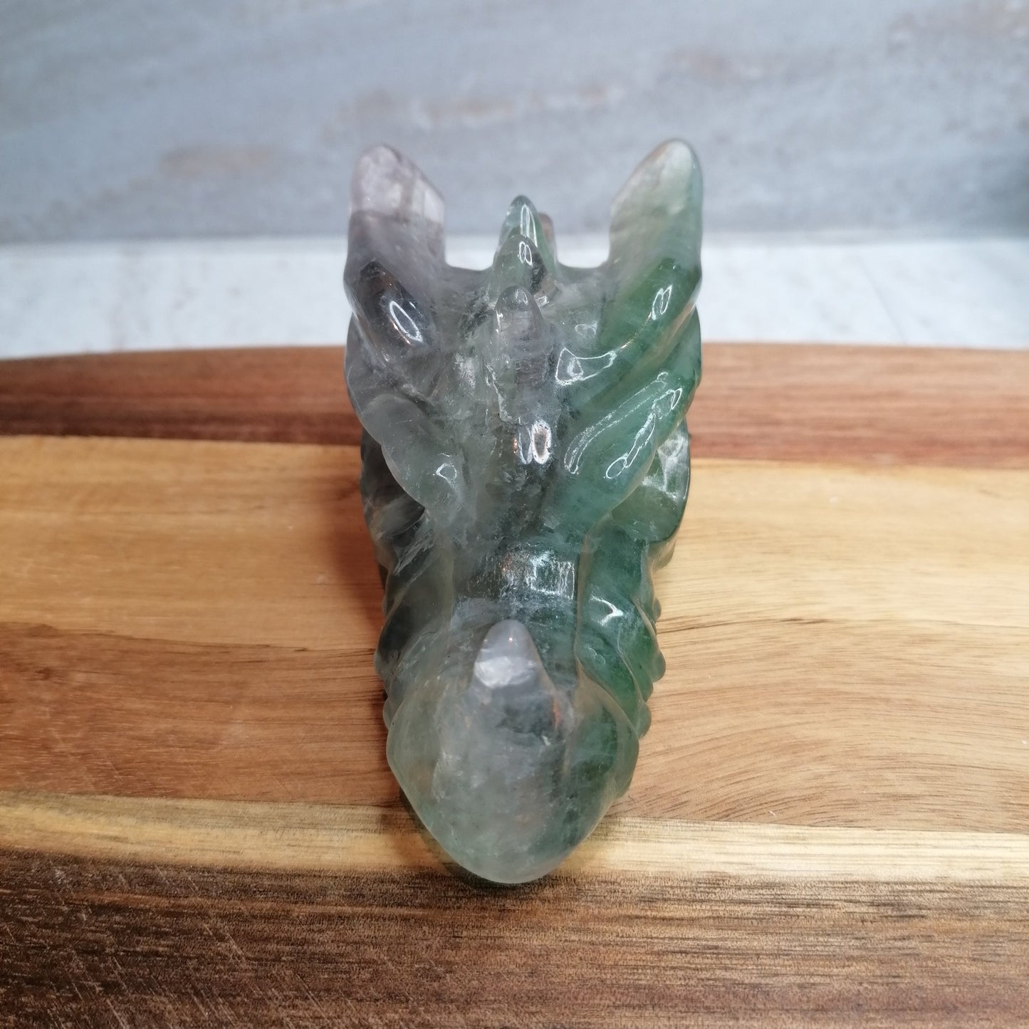 fluorite crystal dragon head with light purple and light green