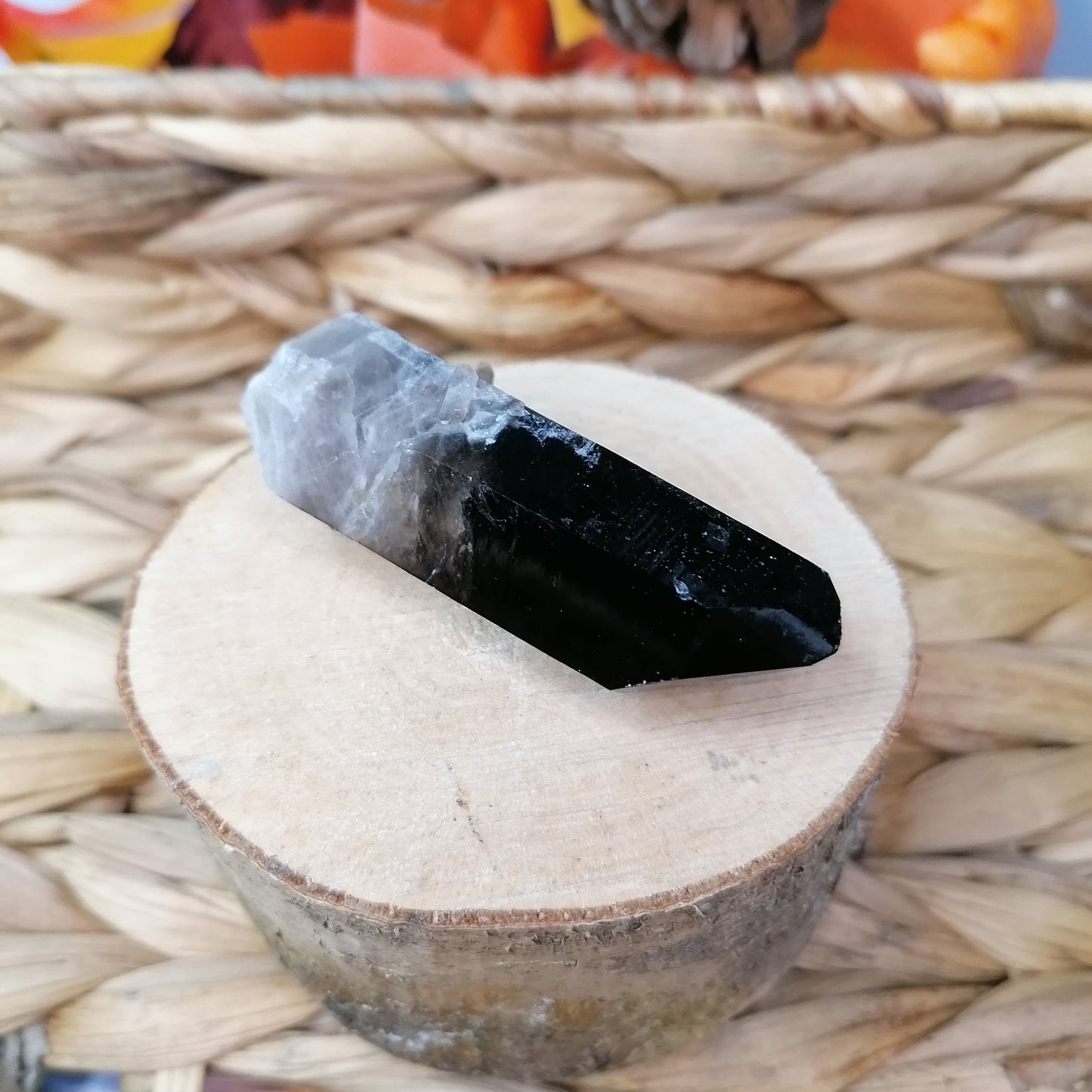 Long dark brown to black smokey quartz point