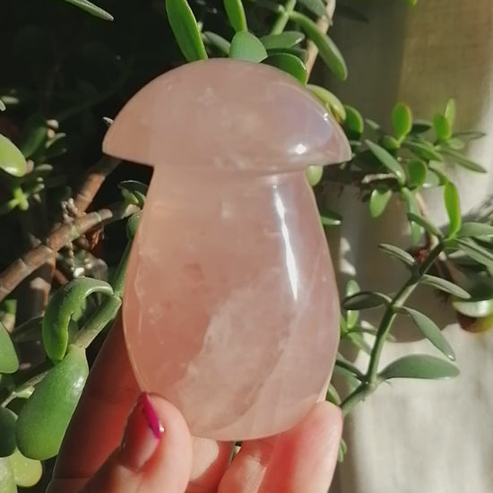 Large Pink Rose Quartz Crystal Mushroom