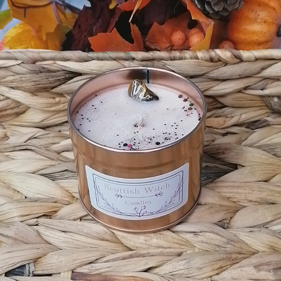 gingerbread crystal candle with a tigers eye crystal