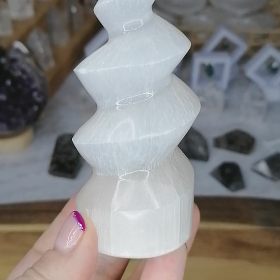 White Selenite Crystal Spiral Unicorn Horn