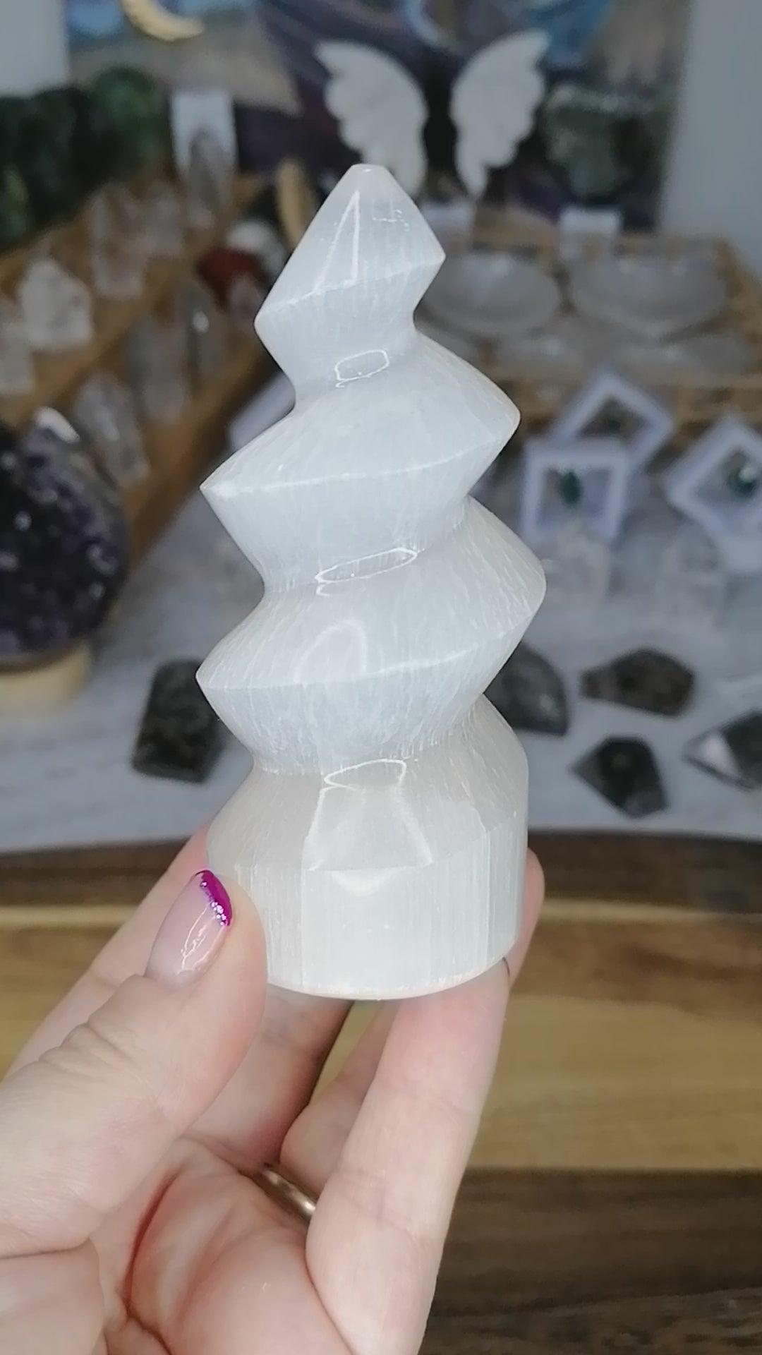 White Selenite Crystal Spiral Unicorn Horn