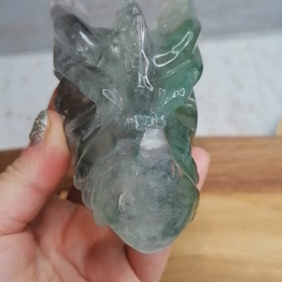 Light purple and green Fluorite Crystal Dragon Head