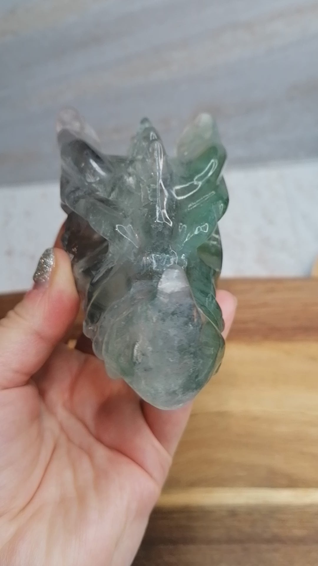 Light purple and green Fluorite Crystal Dragon Head