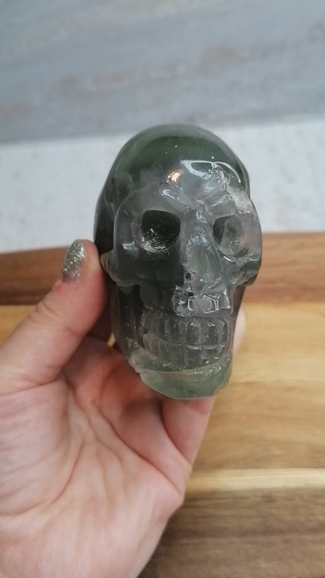 Dark Green Fluorite Skull 