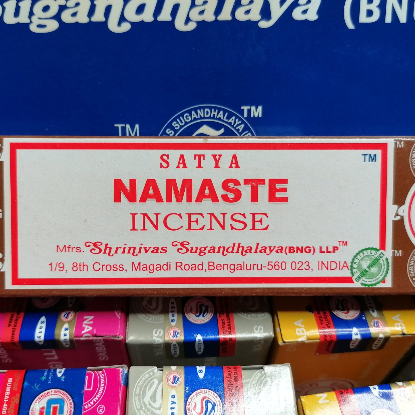 Namaste Satya incense joss sticks in a brown box