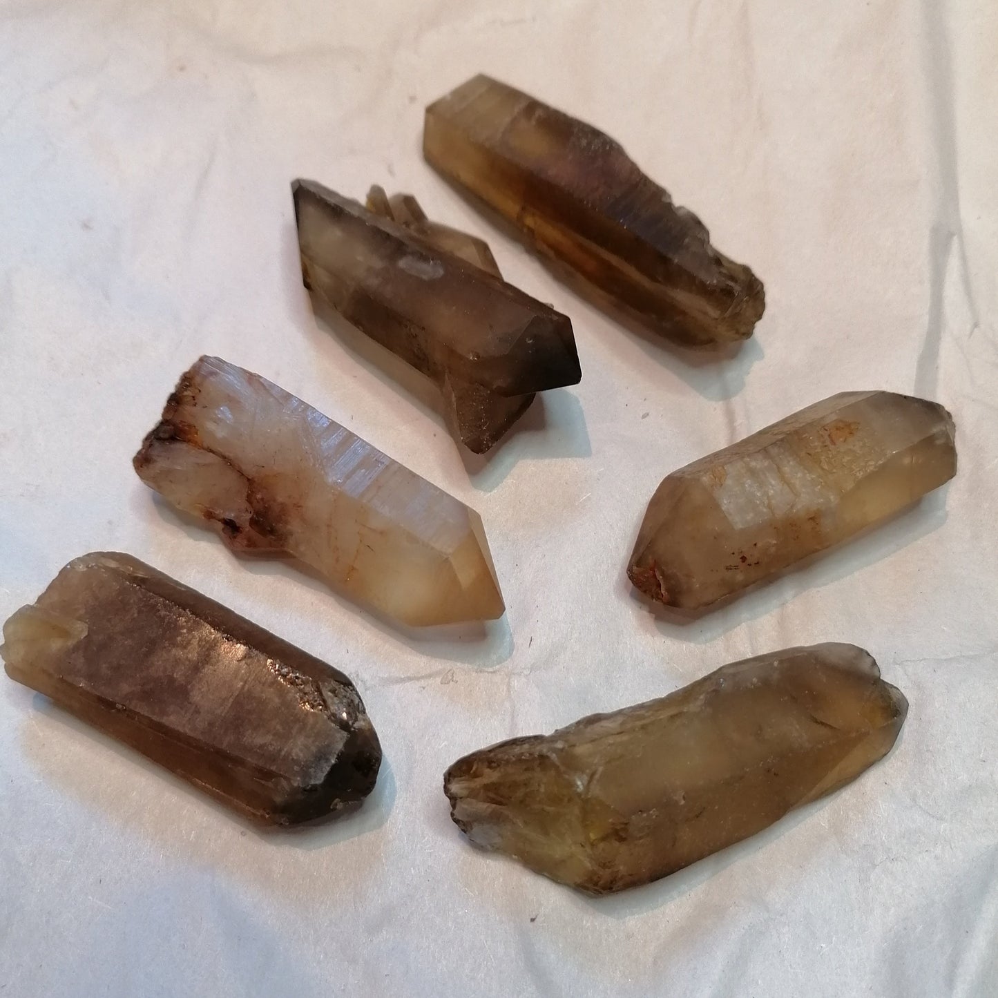 six natural raw dark amber citrine crystal point