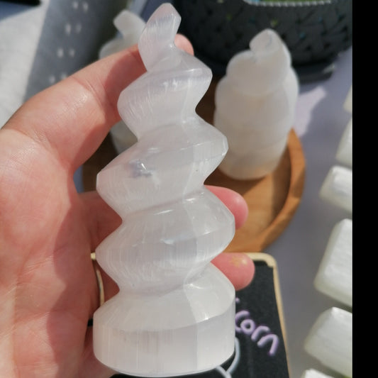 white selenite unicorn horn