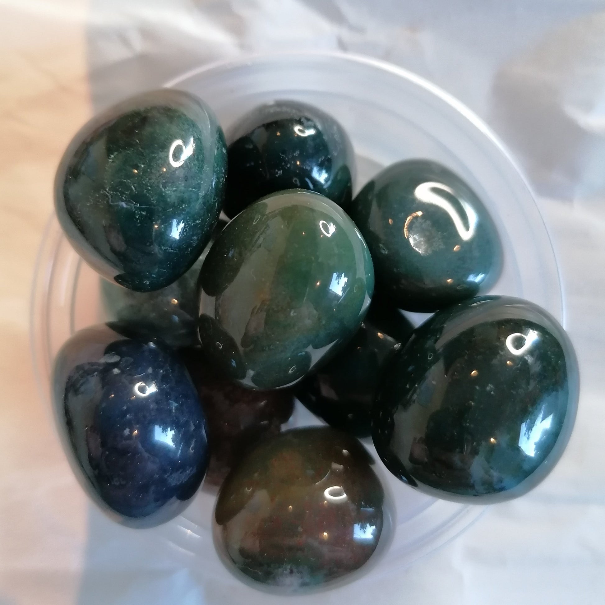 green moss agate tumbles