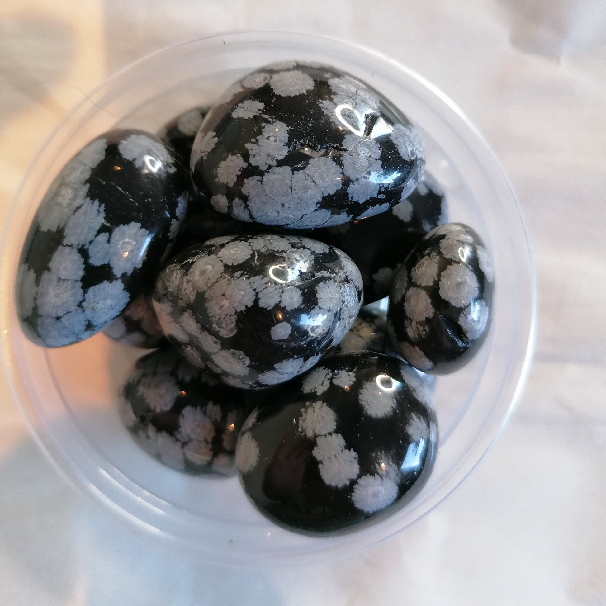 black and grey snowflake obsidian tumbles