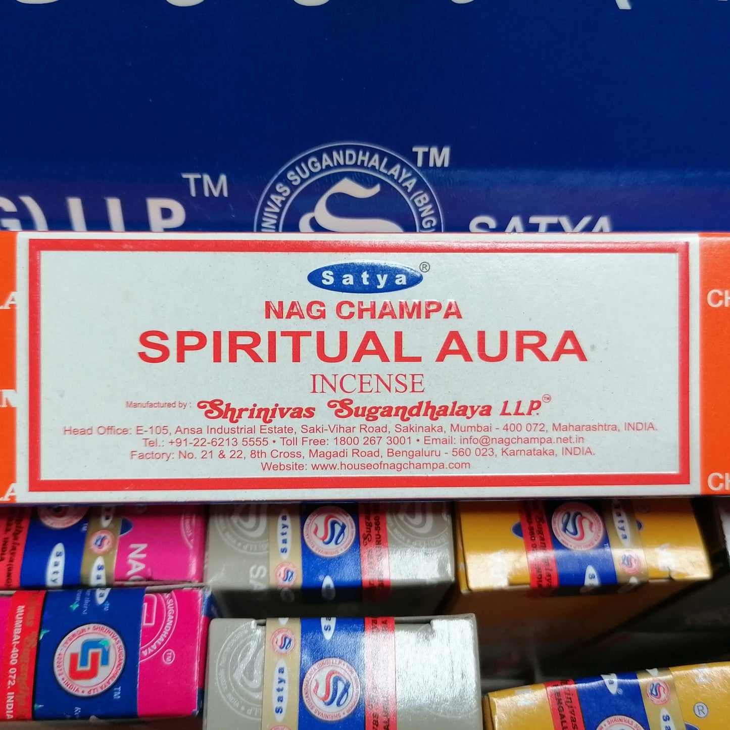 spiritual aura Satya incense joss sticks in a orange box