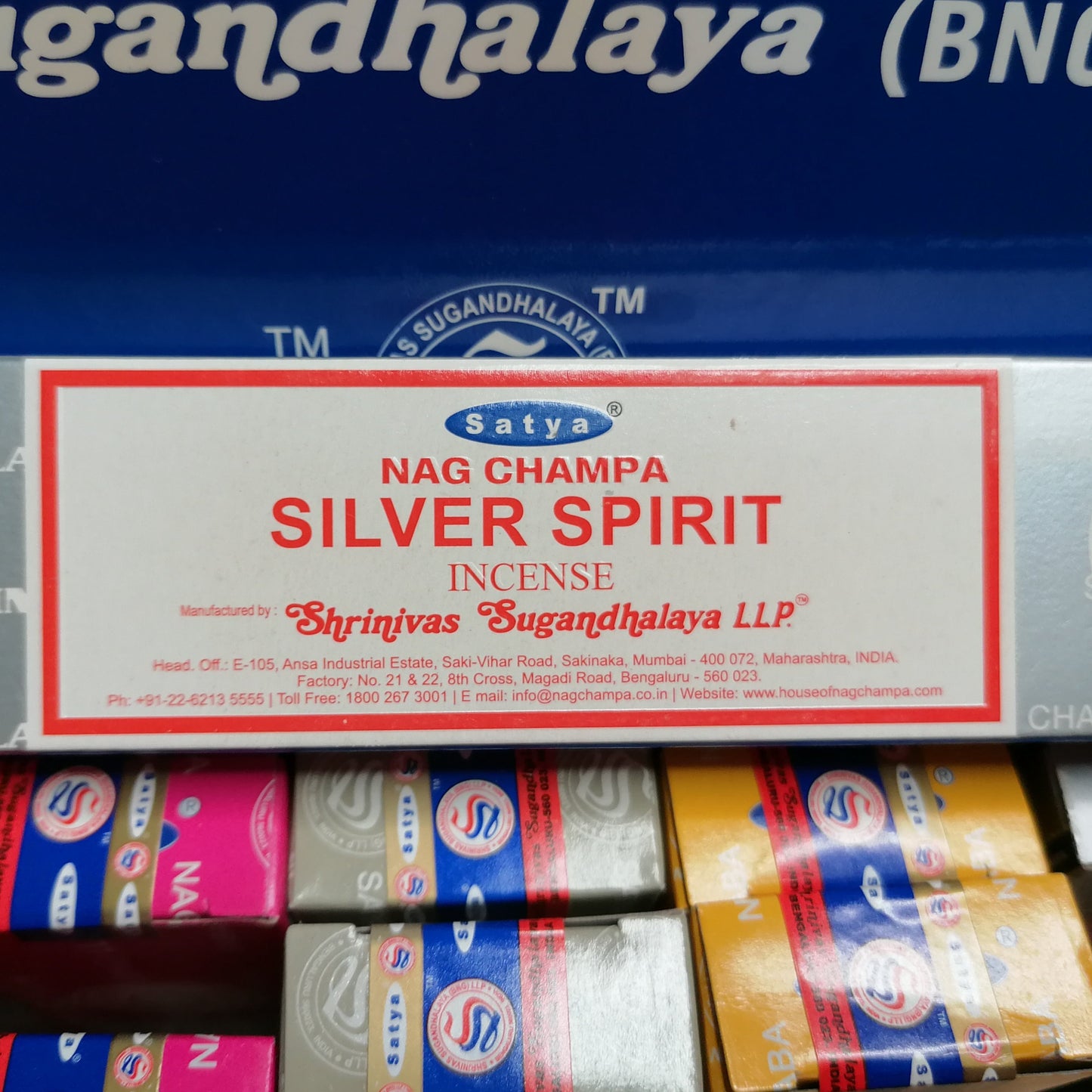 silver spirit Satya incense joss sticks in a silver box